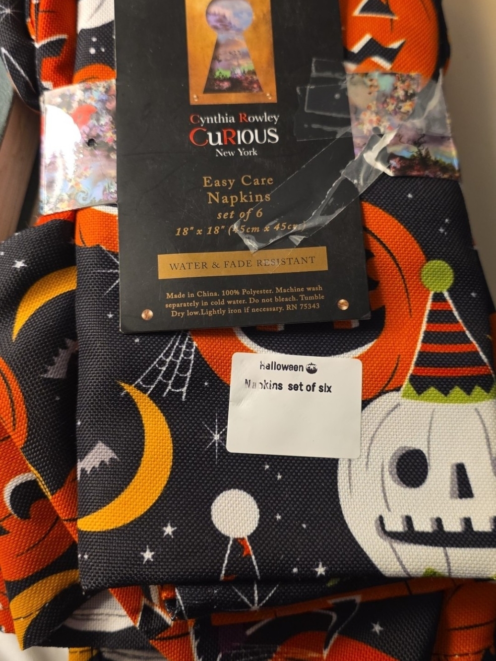 Cynthia Rowley Halloween Napkins in Orange, Black & White - Set of 6